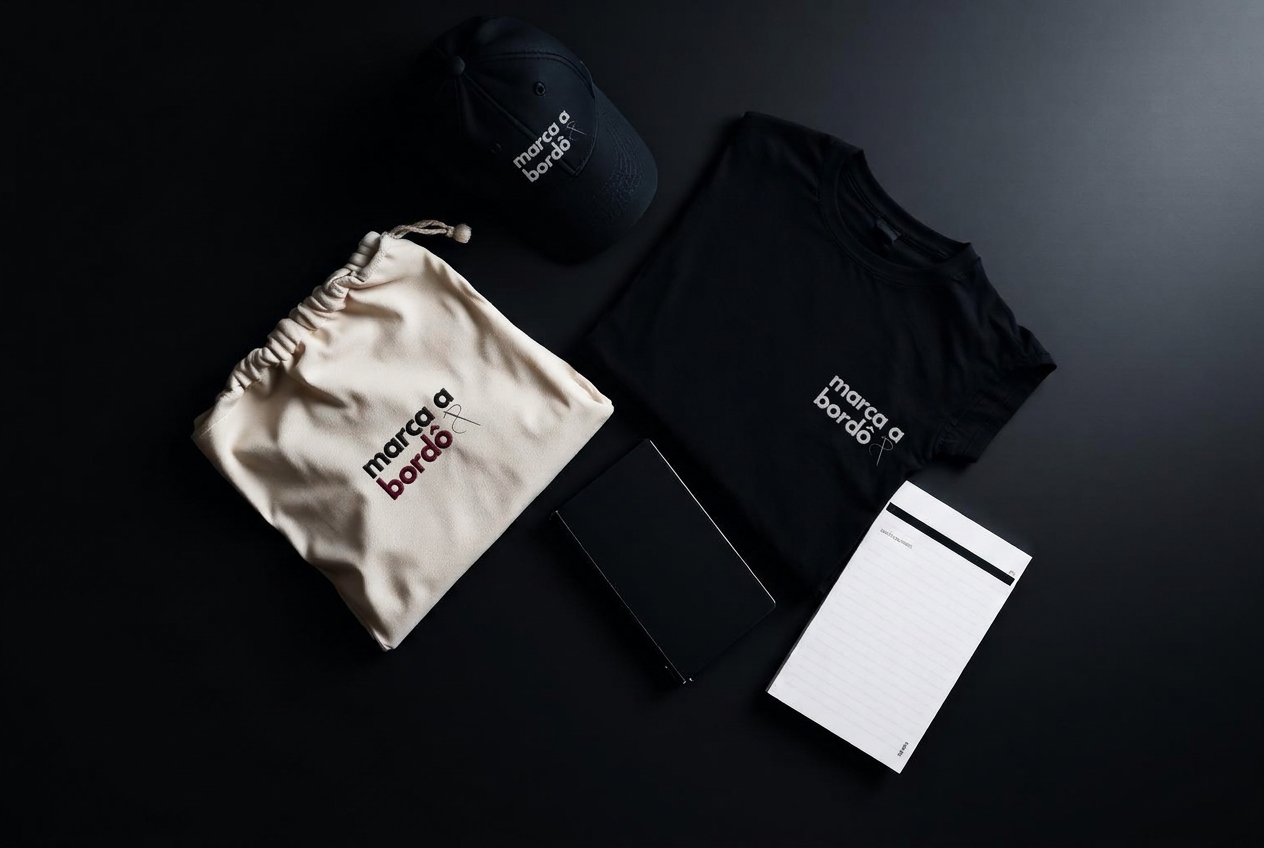 Kit de brindes corporativos com boné, camiseta e necessaire